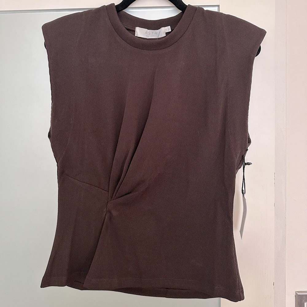 ASTR Brown Top with Pleat Detail & Shoulder Pads